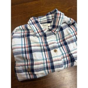 Madewell Women Small Long Sleeve 3/4 Button Up Plaid Flannel Shirt Pockets Fall